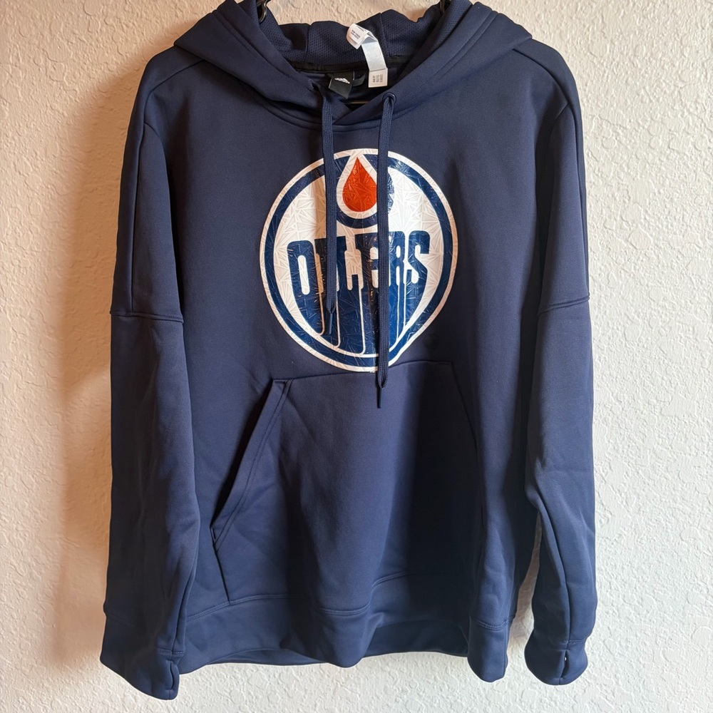 NWOT Edmonton Oilers NHL adidas Navy Climalite Pullover Hoodie - women’s XL